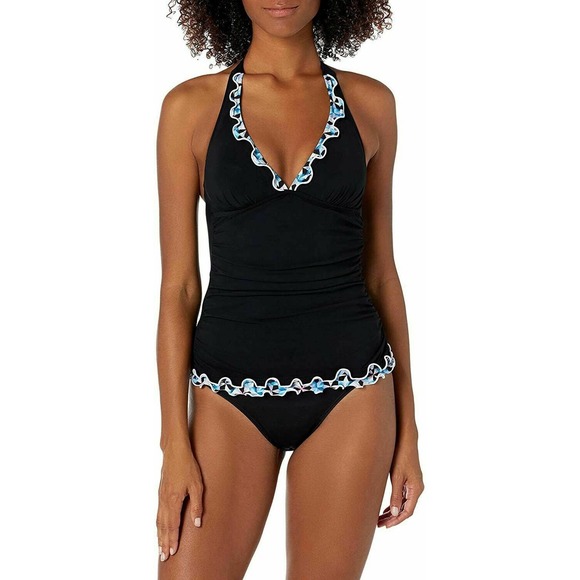 Gottex Women Pin Wheel Ruffle Stretch Tie Back Halter Tankini Swm Top 40 $88 NWT - Picture 2 of 5